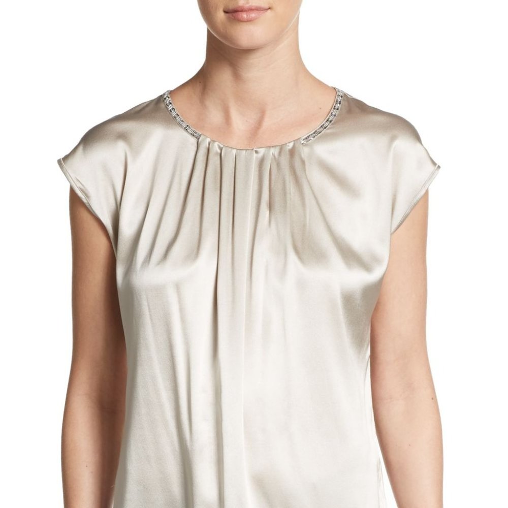 Peserico Pleated Embellished Satin Blouse Champagn
